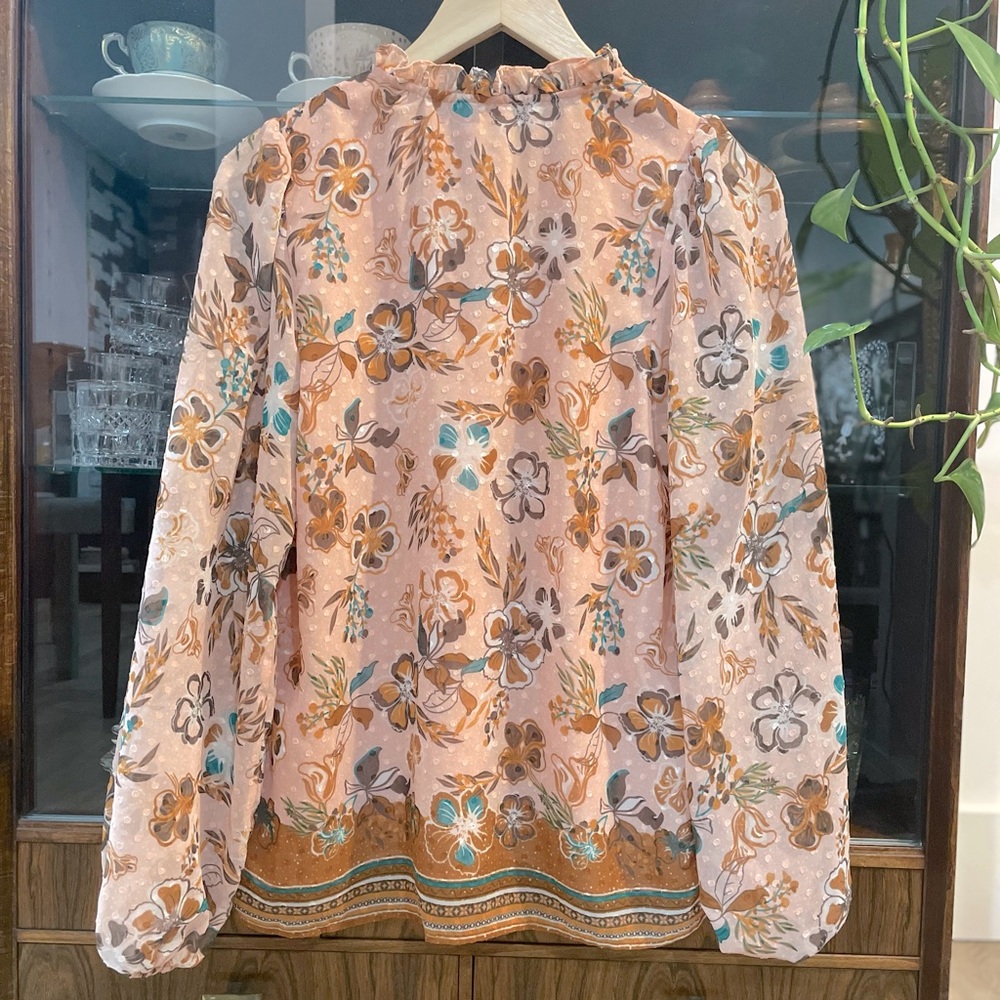 [s] JOIE Romantic Floral Boho Blouse Pink Orange Brown | Size Small - Picture 5 of 7